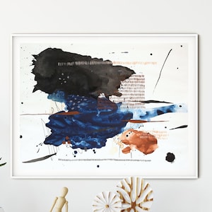 Original Black And Navy Blue Watercolor Abstract Painting, Original Modern Watercolor Art Painting, Modern Living Room Painting