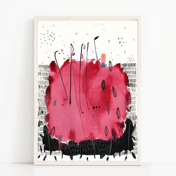 Petite peinture rouge aquarelle moderne originale, Art abstrait aquarelle noir et rouge, petite peinture aquarelle moderne originale