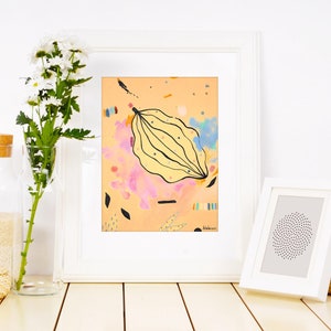 Kleine abstracte aquarel: oranje moderne kunst (5 x 7)