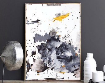 Original Gray Watercolor Abstract Painting - Modern Abstract Gray Watercolor Art - Abstract Art Gray - Living Room Art Painting