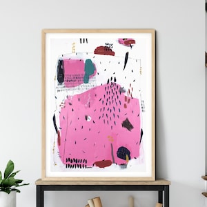 Dipinto originale grande rosa moderno astratto, grande dipinto d'arte contemporanea rosa e bianco, decorazione artistica da parete moderna astratta per soggiorno