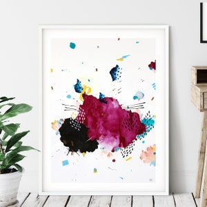 19,7"x27,5" Acquerello/Pittura, Pittura astratta rosso magenta