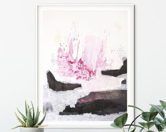 Original Modern Black and White Abstract Watercolor Painting For Modern Living Room or Bedroom Wall