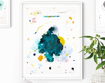 Original Modern Abstract Watercolor Painting, Original Dark Green Abstract Watercolor Art, Colorful Aquarelle Painting