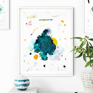 Originele abstracte aquarel: donkergroene en witte aquarelkunst