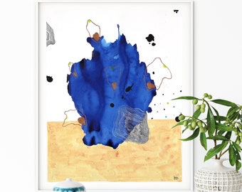 Original Blue Indigo Watercolor Painting, Blue Abstract Watercolor Art For Living Room Wall