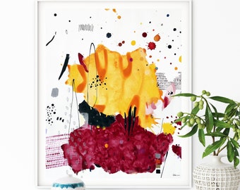 16''x20'' Original Watercolor Abstract Painting - Red And Yellow Abstract Painting - Modern Abstract Watercolor Art - Abstract Aquarelle Art