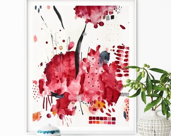 16x20 Original Red Watercolor Painting On Paper, Modern Abstract Red Watercolor, Red Abstract Aquarelle Art, Red Watercolor Art