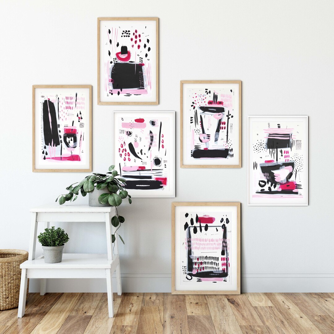 Set of 6 Original Ink Art on Paper: Modern Artwork for Living Room Wall ...