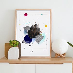 Originele abstracte aquarel: zwarte inkt, minimalisme (12 x 16 inch)