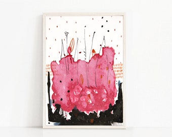 Small Original Modern Watercolor Painting, Black And Pink Abstract Watercolor Art, Small Modern Aquarelle Painting Original, Aquarelle Art