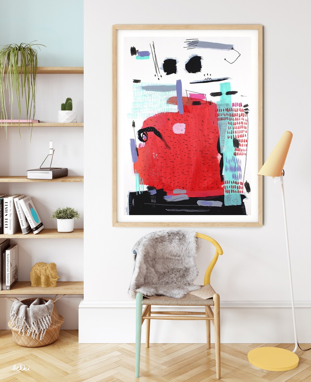 Original Large Black and Red Modern Abstract Painting, Large Red