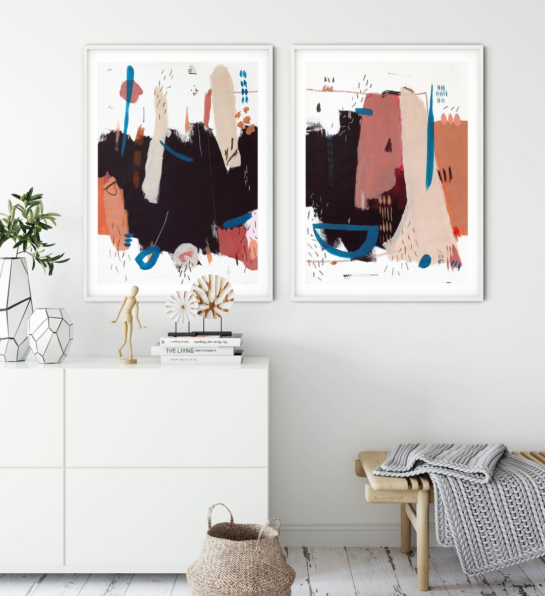 Large Set of 2 Original Abstract Paintings for Living Room Etsy