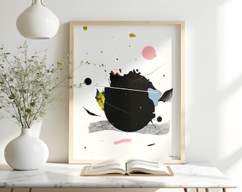Original Black and White Minimalist Painting:  Abstract Modern Art for Home