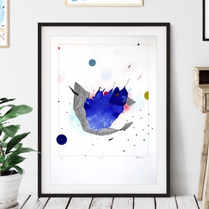 Dipinto astratto moderno blu indaco originale, acquerello astratto blu moderno per la parete del soggiorno, arte acquarellata
