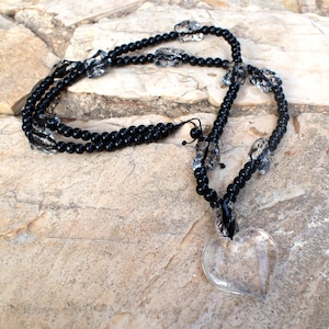 Necklace, Wood beads with acrylic heart pendant, jewelry, gift for her