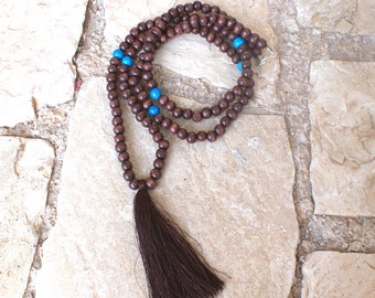 Tassel necklace, Wood and howlite beads tassel jewelry, gift for her