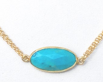 Gemstone necklace, turquoise, gold plated sterling silver necklace, layering, gift for her