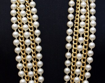 Gold multi layered pearl chain belt N.5 Pearl and Gold Chain Belt, 5-strand Belt, Statement Necklace  main image 3
