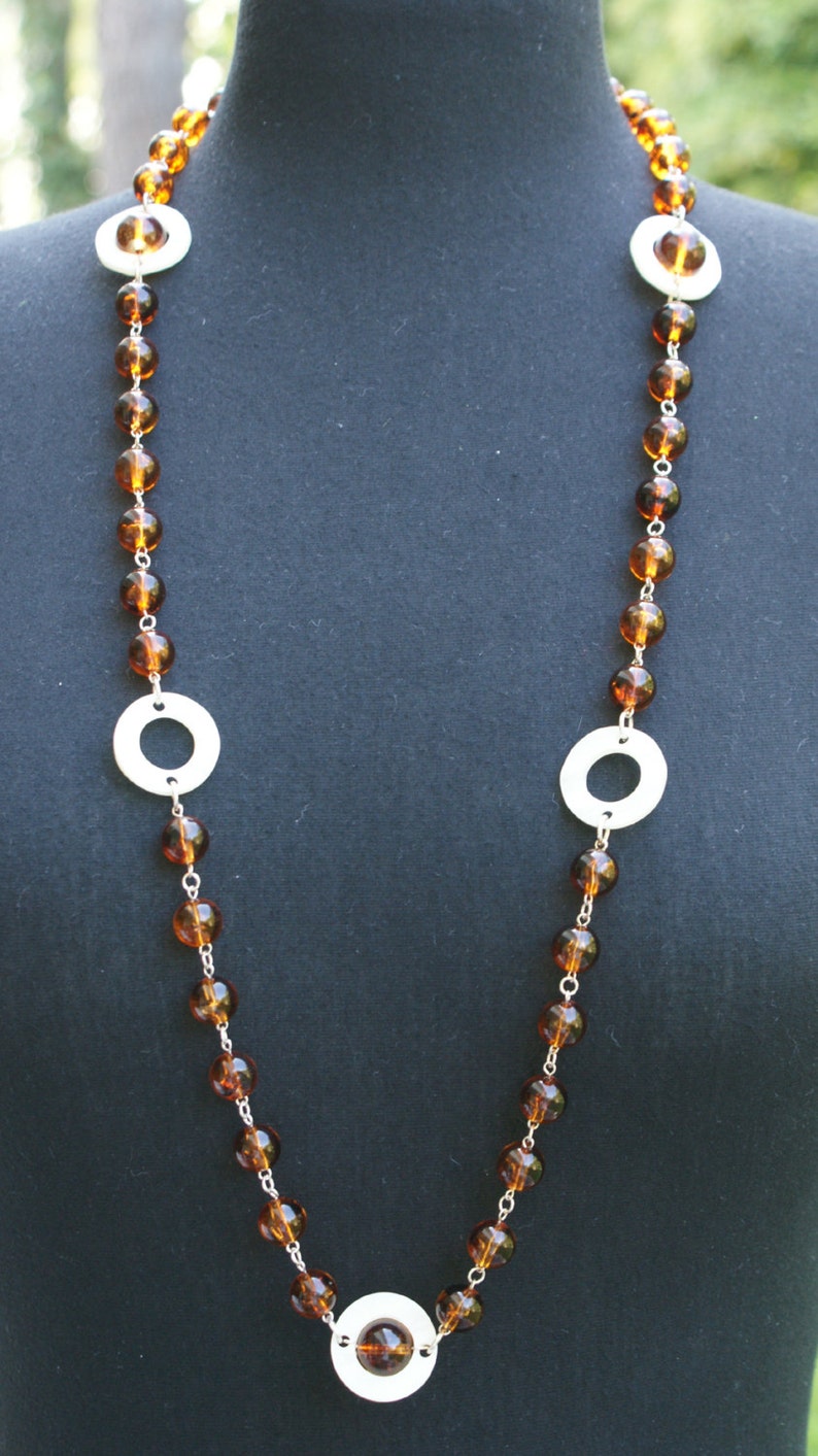 Necklace long glass bead necklace faux mother of pearl Etsy