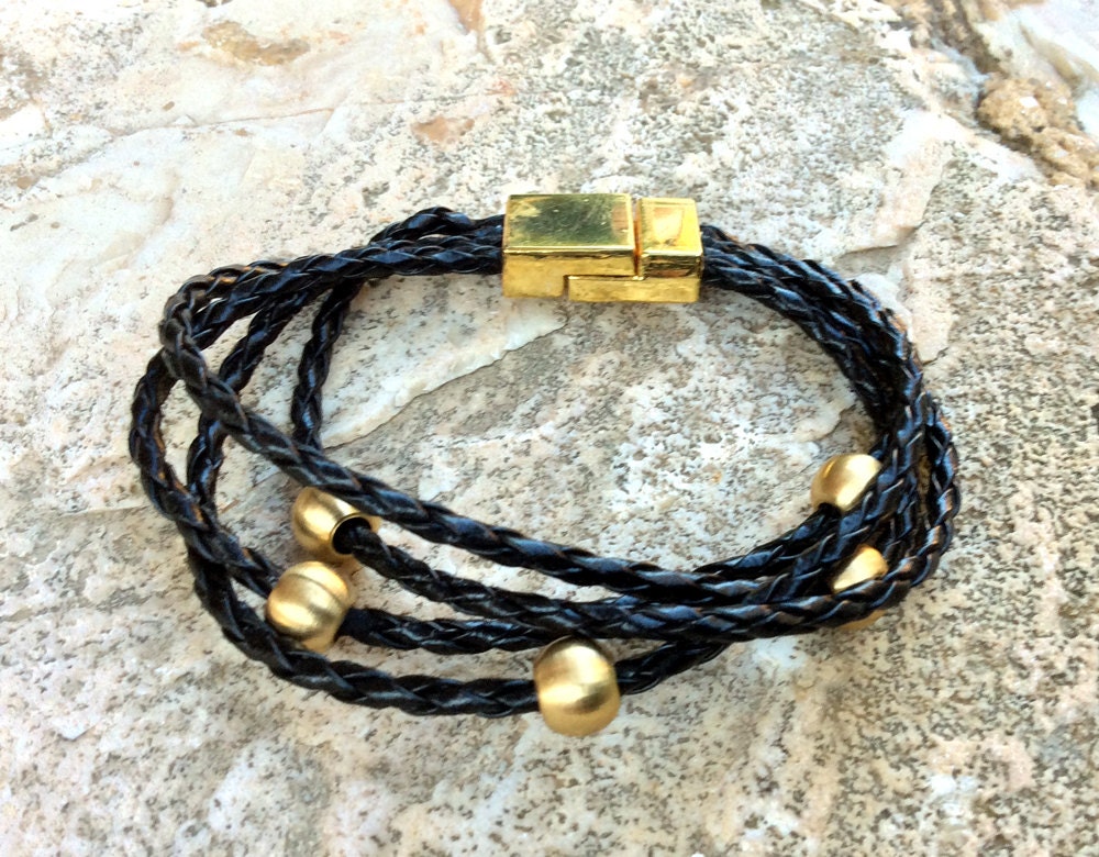 Bracelet Multicord Braided Leather Bracelet Black Leather Etsy UK