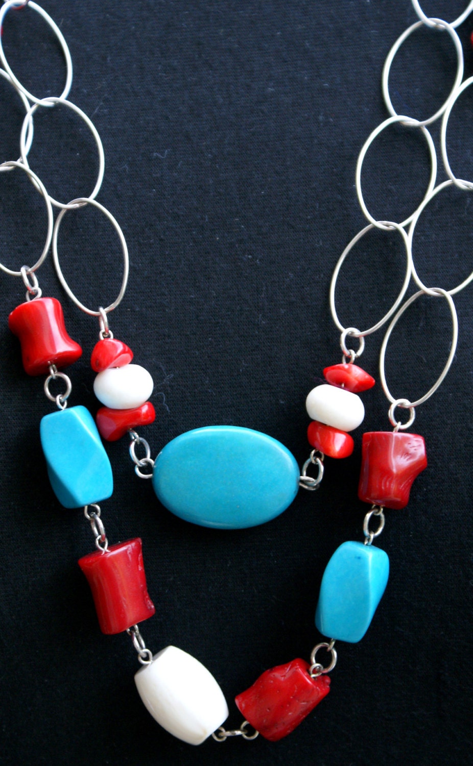 Turquoise and Corals Long Chain Necklace Turquoise Howlite - Etsy UK