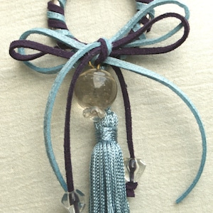 Good luck &quot;gouri&quot; glass pomegranate with metallic ring, suede ribbons with or without silk tassel