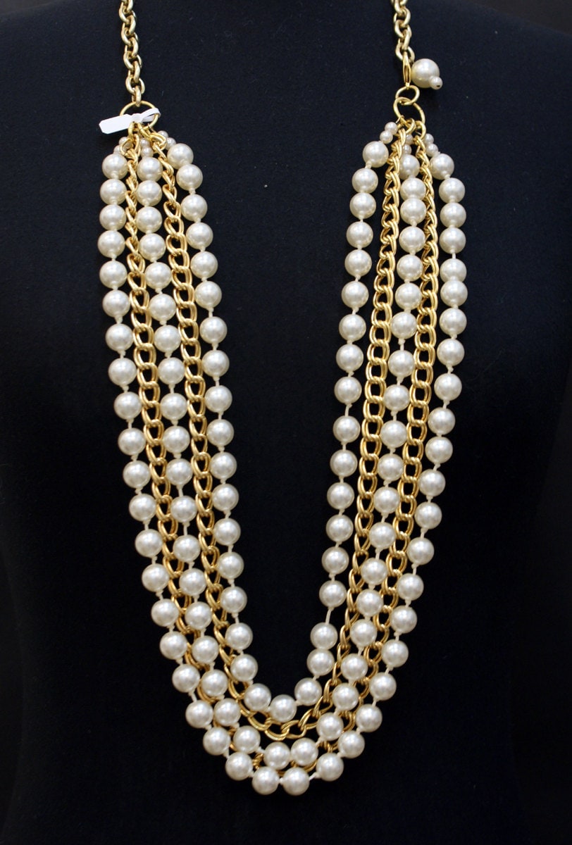 Pearl and Gold Chain Belt, 5-strand Belt, Statement Necklace 