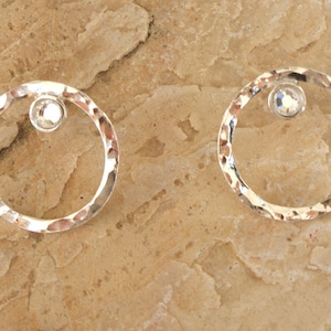 Stud earrings, hammered silver  with swarovski rhinestone, geometric earrings, silver 925, minimal, geometry line, gift for her