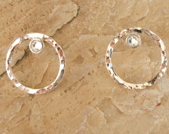 Stud earrings, hammered silver  with swarovski rhinestone, geometric earrings, silver 925, minimal, geometry line, gift for her