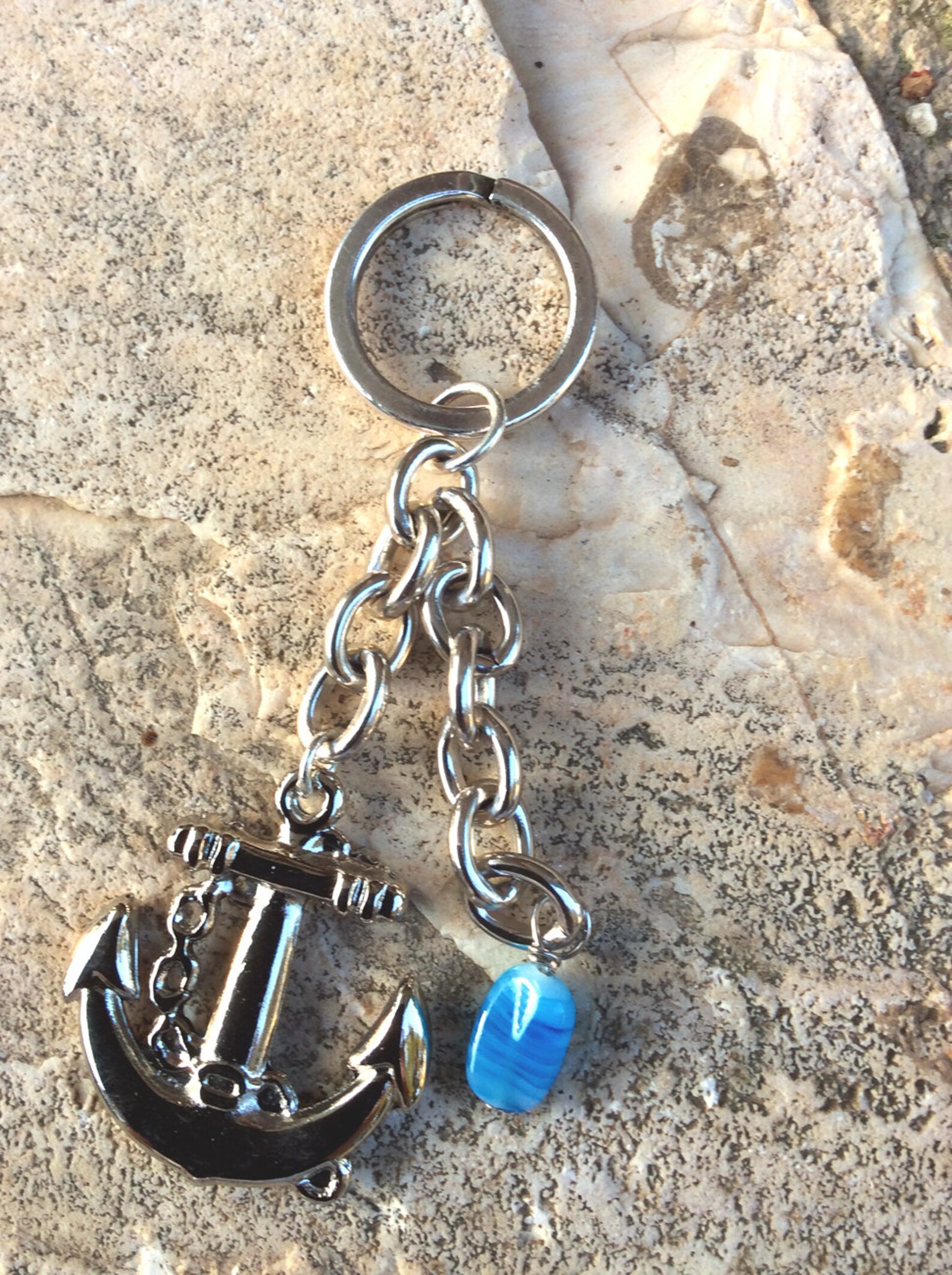 Anchor Charm Keychain Anchor and Chain Keyring Glass Bead Etsy UK