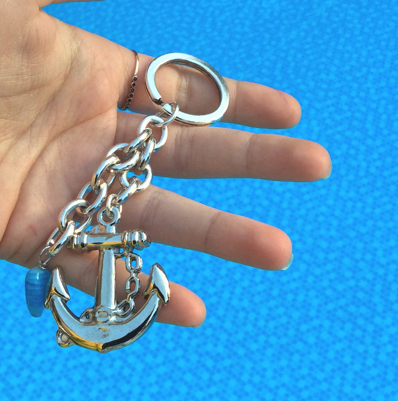 Anchor Charm Keychain Anchor and Chain Keyring Glass Bead Etsy UK