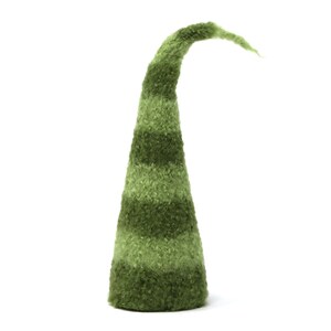 May include: A green felt gnome hat with a pointed tip and striped pattern.