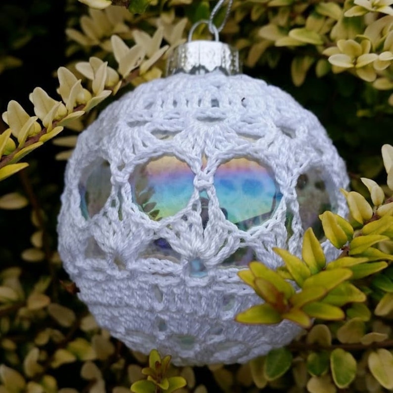 Boule De Verre Au Crochet Boule De Noël Décoration De Sapin De Noël Fait à La Main Blanc