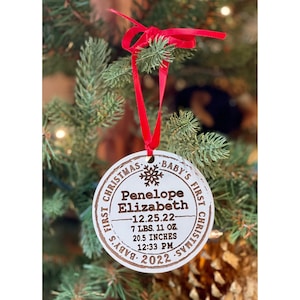 Baby&#39;s First Christmas Ornament 2025-Personalized Baby&#39;s 1st Xmas Tree Ornament-Birth Information-Custom Engraved Baby&#39;s Keepsake Ornament