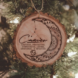 Astrological Sign-Genuine Wood- Christmas Ornament -Birthday Zodiac Sign-Constellation Gift- Cancer-Leo- Virgo-Libra-Scorpio-Sagittarius