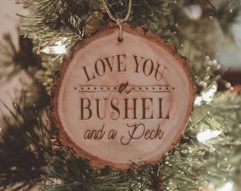 I love you a bushel & a peck wood ornament  -  Childs Song Christmas Ornament - Hug around the neck Childhood Song-Etched in Time