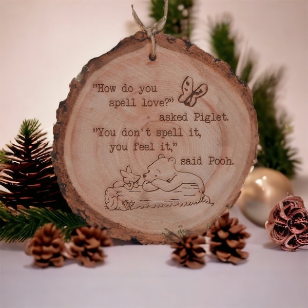 Winnie the Pooh Christmas Ornament, Laser Engraved Wood, Personalized Gift
