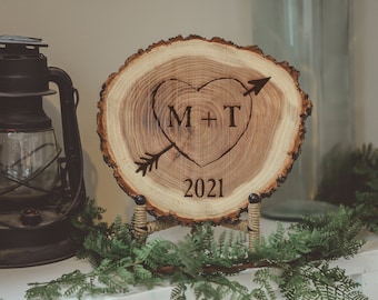 Personalized Wedding Gift-Laser Engraved initials in tree log-Engagement Gift-Anniversary-Valentines Day Gift-FREE SHIPPING-Etched In Time