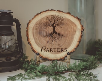 Personalized Family Name and Tree-Laser Engraved on Log-Mom Gift-Anniversary-Wedding- Custom Gifts-Log Plaques-Etched In Time-FREE SHIPPING