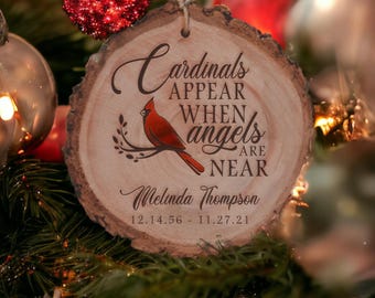 Personalized Cardinal Memorial Ornament-Cardinals appear when angels are near-Christmas in Heaven-Bereavement Gift-Red Cardinal