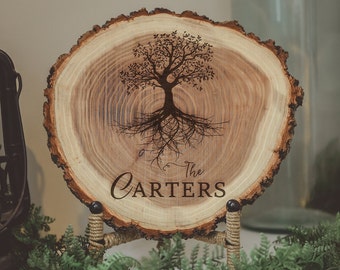 Family Tree Personalized Natural Wood Log-Laser Engraved Rooted in Love Family Gift-Crafted For Couple-Handmade Gift-Wedding Anniversary