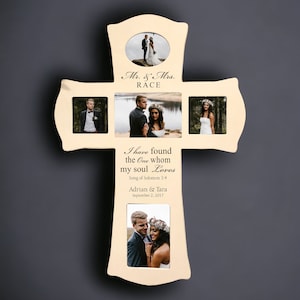 Cruz de boda-Mr. & Sra. Cruz personalizada-Grabado con láser-Fotos de pareja-Votos religiosos-Canción de Salomón Versículo bíblico-Collage de marcos de fotos