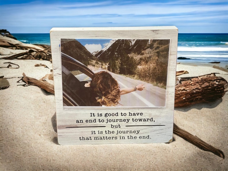 Graduation Photo Frame-It is the journey that matters in the end-Inspirational quotes-4x6 Picture Frame-Etched In Time-FREE SHIPPING image 1