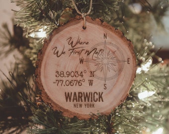 Where we first met - Engagement Gifts - Wood Ornaments - Longitude and Latitude - Where I said Yes - Wedding - Proposal - Anniversary - Gift