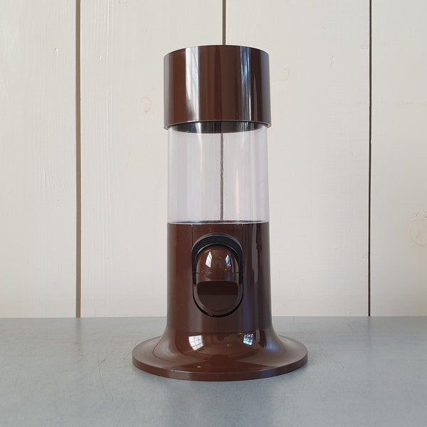 Vintage 1970s TERMOTEX Design Snack Peanut Dispenser in Brown Clear Plastic. Made in Denmark. Danish Modern Scandinavian Retro Space Age