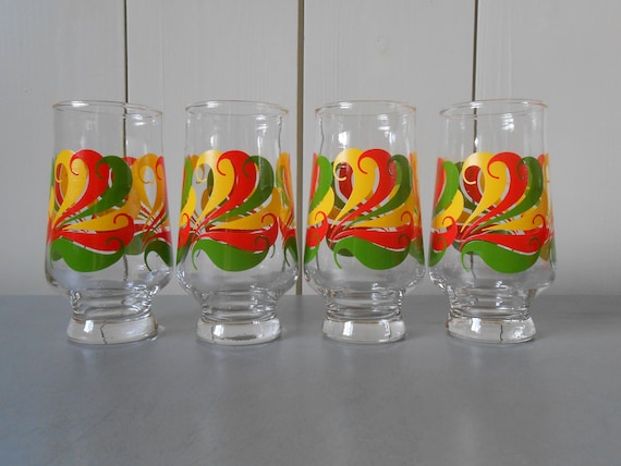 Buy Set of Four Vintage Drinking Glasses. Retro Groovy Funky Online in  India 