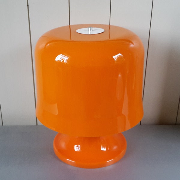 Vintage 1970s XL Mushroom Table Lamp in Orange Plastic. German Retro Mid Mod MCM Space Age Lighting 70s Home Decor Furniture Interior Design