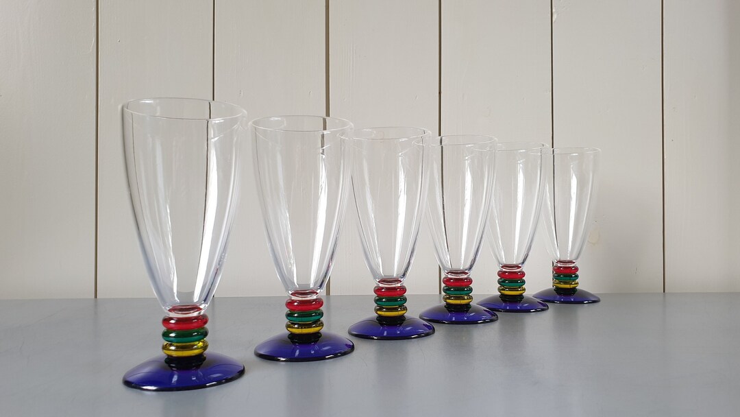 Set of Six Vintage 1990s Memphis Inspired Italian Plastic Pedestal Tall