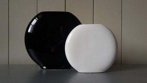 Set Of Two Vintage Ceramic Vases In Black And White 80s 1980s Etsy
